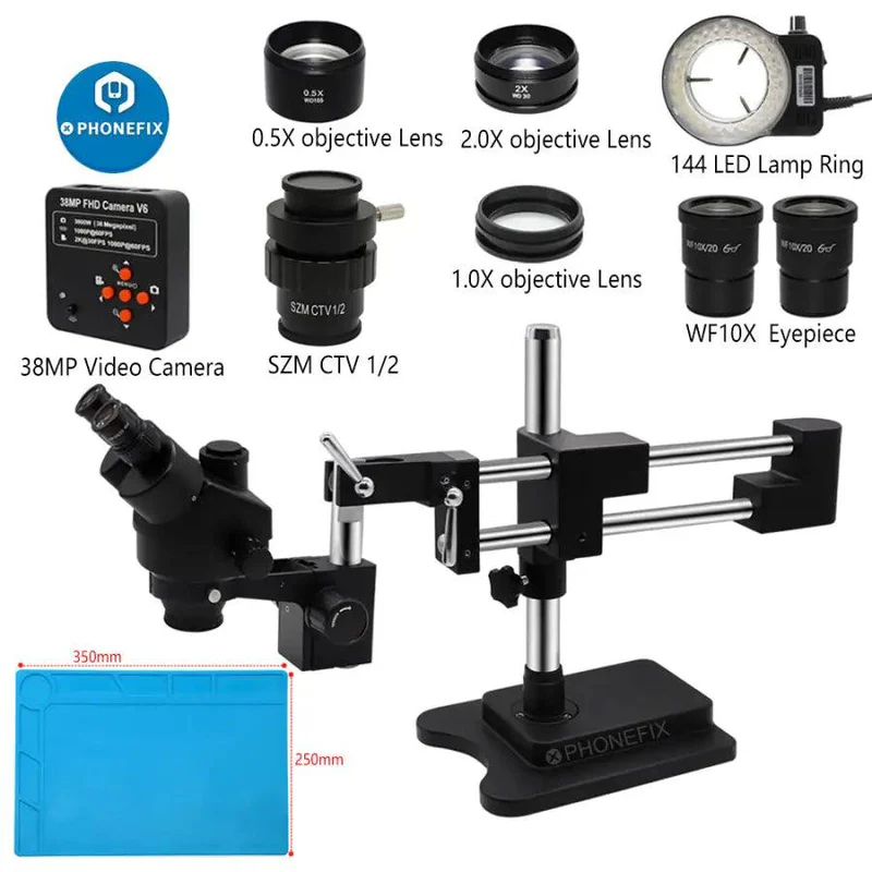 3.5X-90X Black Double Arm Ster - đánh giá và giá Stereo Trinocular Microscope Pcb