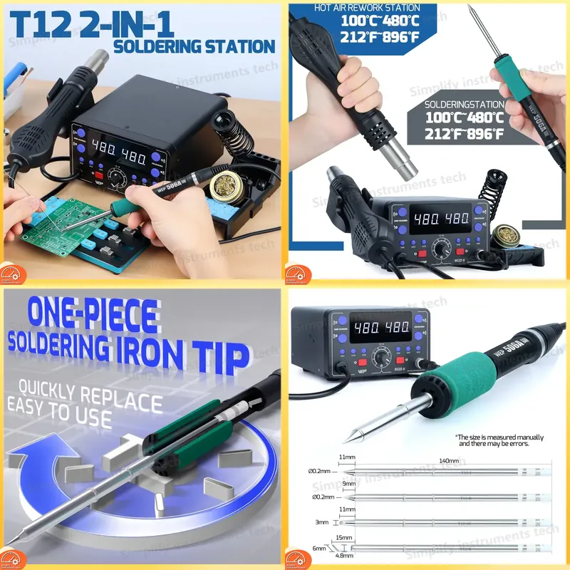 775W Soldering Station 2 in 1  - đánh giá và giá Hot Air Rework Station T12